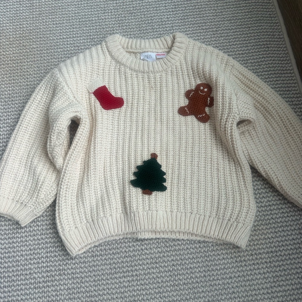 Zara Cream Sweater with Festive Appliqués